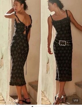 Marked down as low as possibleFree People Black Lace Midi Dress with Spaghetti S